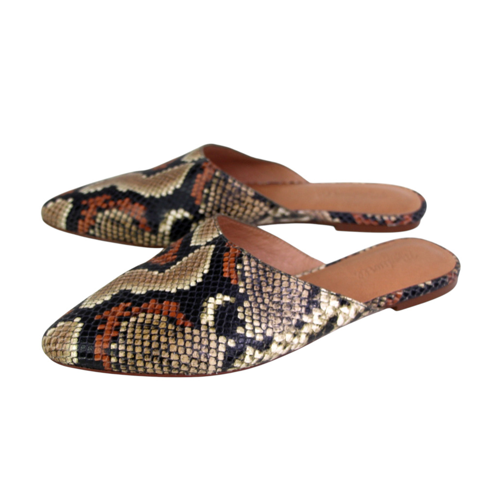 Madewell MULTICOLOR LEATHER SNAKE EMBOSSED FLAT POINTED SANDALS MULES SHOES Sz 9 - Picture 3 of 10